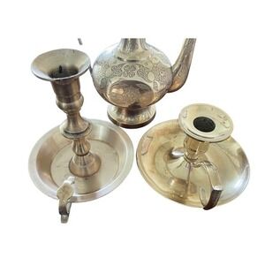 left taller Brass Home Decor rose/Gold Chambersticks used candle holder polished